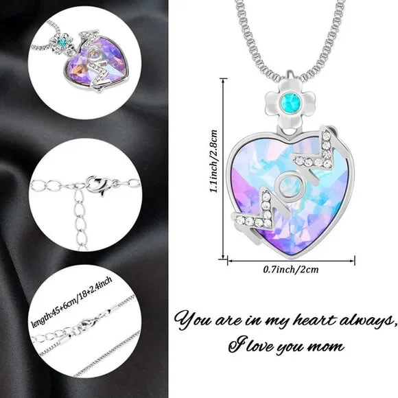 Mom Necklace + Preserved Eternal Red Rose+ Gift Box+Bag+Card Valentine’s Day NEW - Picture 2 of 9